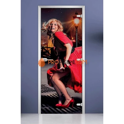 Стеклянная межкомнатная дверь DoorWood с фотопечатью Woman-19, 2000х700 мм
