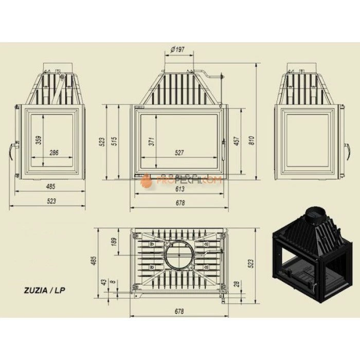 Каминная топка Kratki Zuzia/LP (стекло слева-справа)