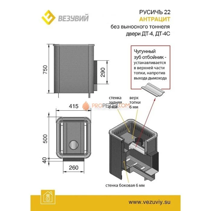 Дровяная печь для бани Везувий Русичъ Антрацит 22 (ДТ-4) (б/в)