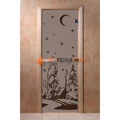 Дверь для бани DoorWood с рисунком Зима Черный жемчуг матовая, 1900x700 мм