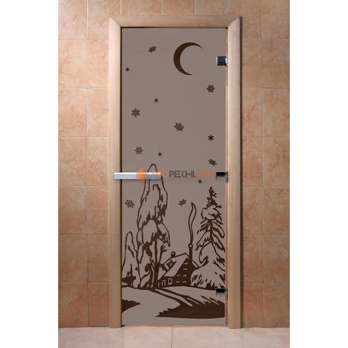 Дверь для бани DoorWood с рисунком Зима Черный жемчуг матовая, 1900x700 мм