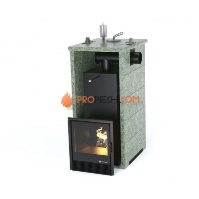 Дровяная печь для бани ИзиСтим Сочи в трехстороннем кожухе с боковым подключением из жадеита