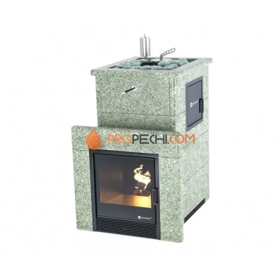 Дровяная печь для бани ИзиСтим Сочи М2 в полноценном кожухе с открытым верхом из жадеита