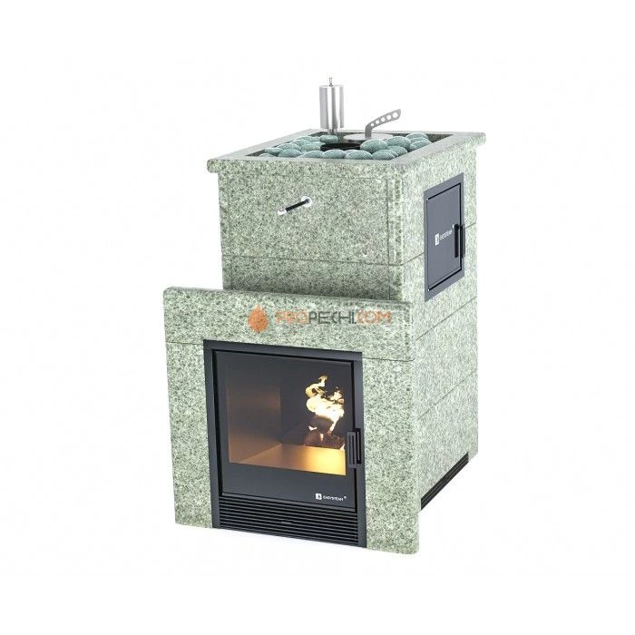 Дровяная печь для бани ИзиСтим Сочи М2 в полноценном кожухе с открытым верхом из жадеита