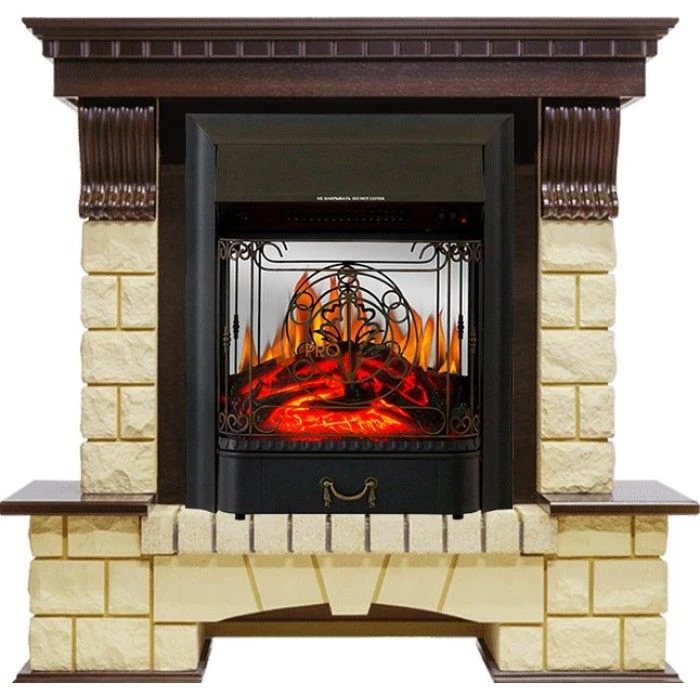 Каминокомплект Royal Flame Pierre Luxe - Темный дуб / Шампань с очагом Majestic FX M Black