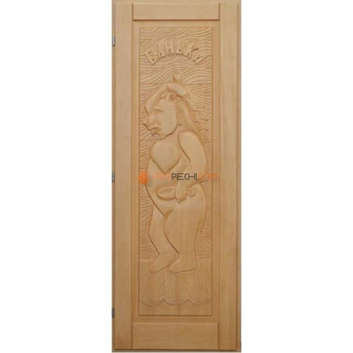 Дверь для бани DoorWood деревянная Массив с резьбой Медведь (1900х700 мм)