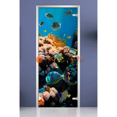 Стеклянная межкомнатная дверь DoorWood с фотопечатью Underwater World-14, 2000х800 мм