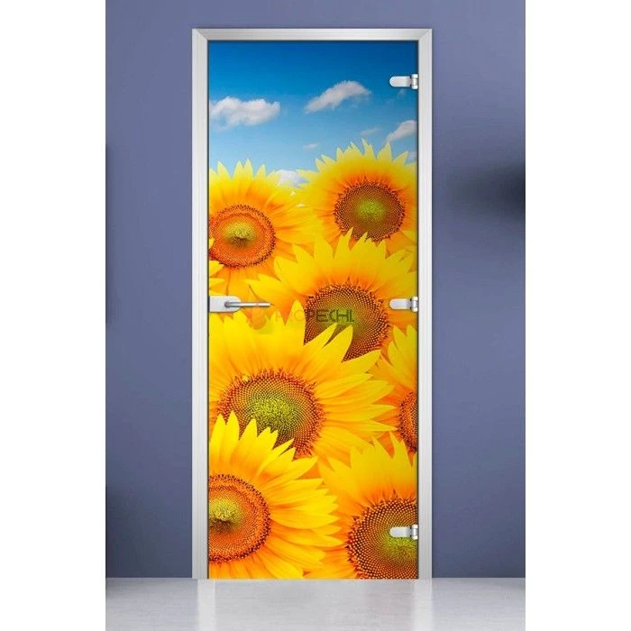 Стеклянная межкомнатная дверь DoorWood с фотопечатью Flowers-07, 2000х800 мм