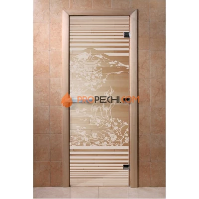 Дверь для бани DoorWood с рисунком Япония Прозрачная, 2100x700 мм