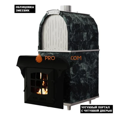 Чугунная печь для бани Инжкомцентр ВВД Калита Арочная PRO (змеевик) с чугунным порталом и чугунной дверцей