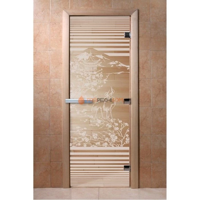Дверь для бани DoorWood с рисунком Япония Прозрачная, 2100x700 мм