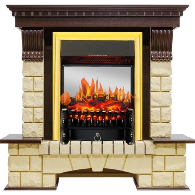 Каминокомплект Royal Flame Pierre Luxe - Темный дуб / Шампань с очагом Fobos FX M Brass