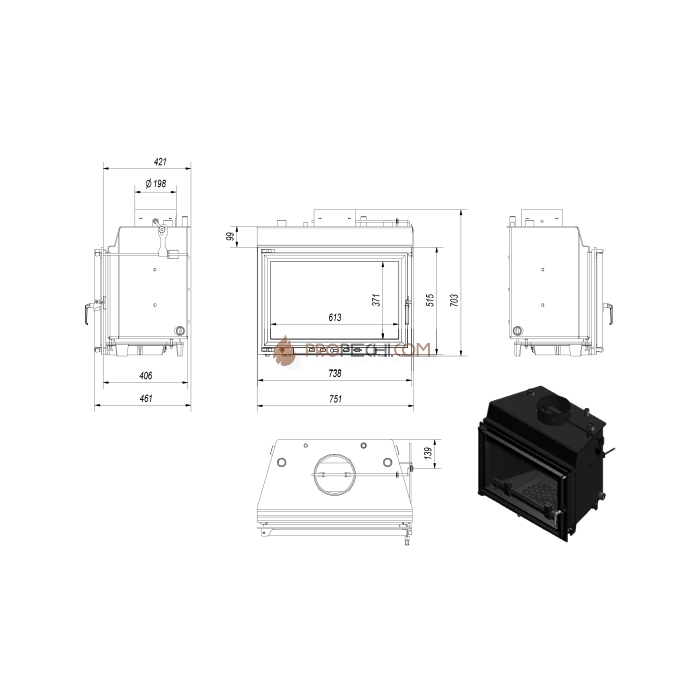 Каминная топка Kratki WIKTOR/PW/12/W теплообменник