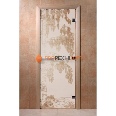 Дверь для бани DoorWood с рисунком Береза Сатин, 1900x600 мм