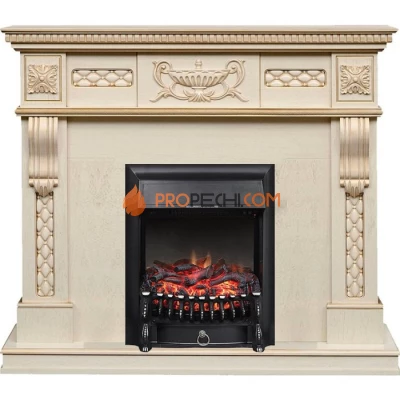 Каминокомплект Royal Flame Corsica - Слоновая кость с патиной (Ширина 1100) с очагом Fobos FX Black