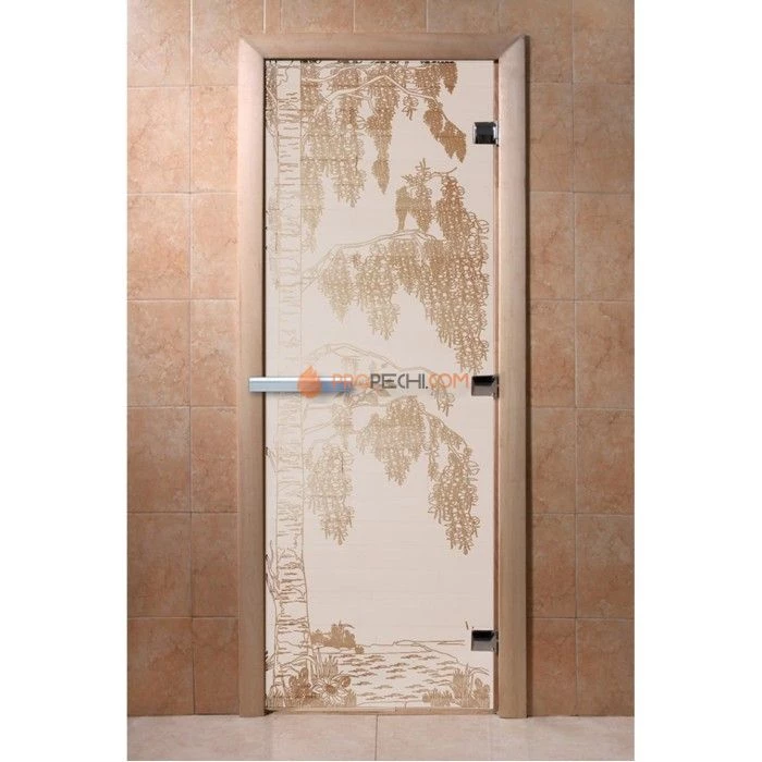 Дверь для бани DoorWood с рисунком Береза Сатин, 1700x700 мм