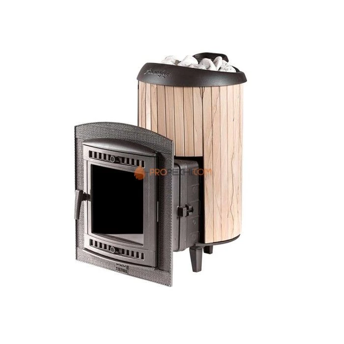 Чугунная печь для бани Атмосфера L ламели Окаменевшее дерево перенесенный рисунок