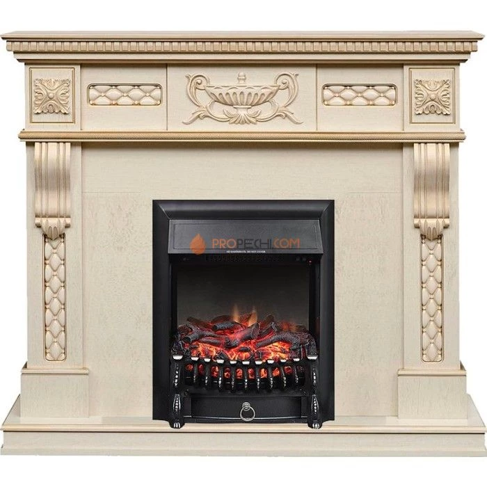 Каминокомплект Royal Flame Corsica - Слоновая кость с патиной (Ширина 1100) с очагом Fobos FX Black