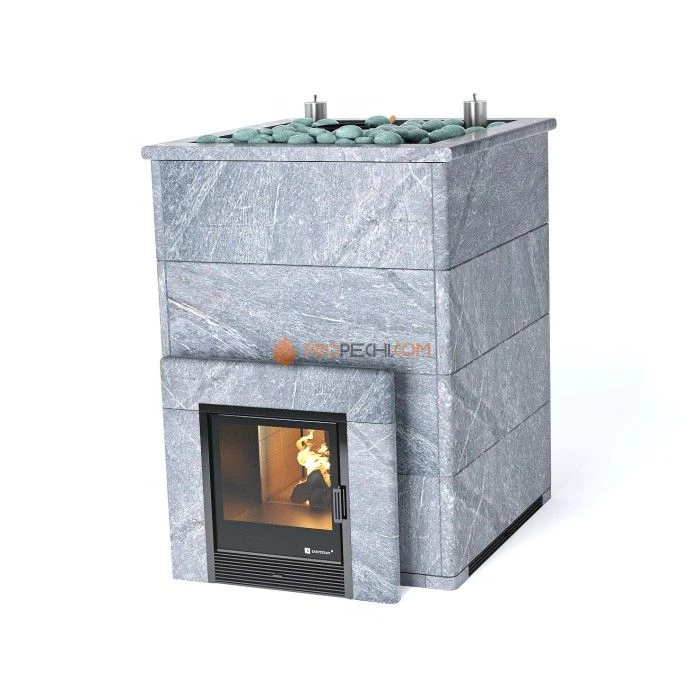 Дровяная печь для бани ИзиСтим Домна 80 К в камне Талькохлорит