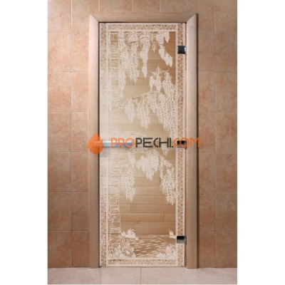 Дверь для бани DoorWood с рисунком Березка Прозрачная, 1900x600 мм