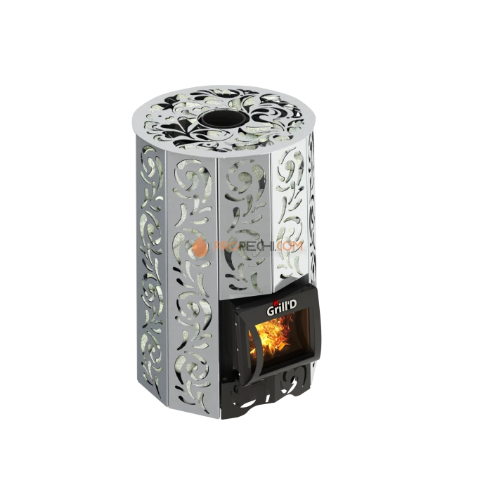 Дровяная банная печь Grill’D Violet Steel Short Pro (Камень колотый, 100 кг)