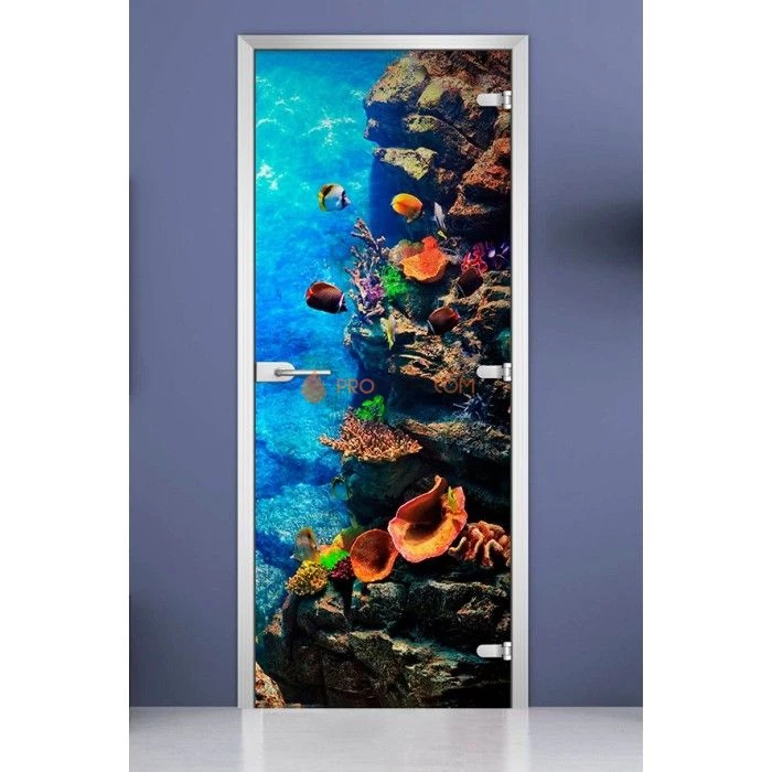 Стеклянная межкомнатная дверь DoorWood с фотопечатью Underwater World-15, 2000х800 мм
