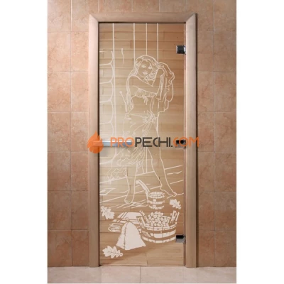 Дверь для бани DoorWood с рисунком Дженифер Прозрачная, 2100x700 мм