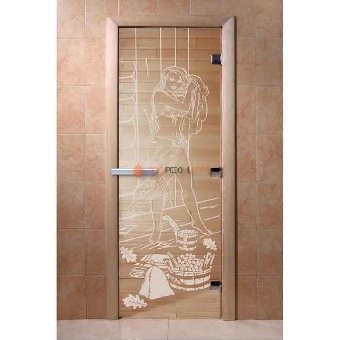 Дверь для бани DoorWood с рисунком Дженифер Прозрачная, 2000x900 мм