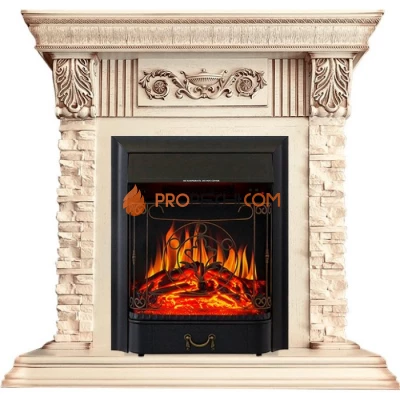 Каминокомплект Royal Flame Luxemburg (каменный) - Сланец/Cлоновая кость с патиной с очагом Majestic FX Black