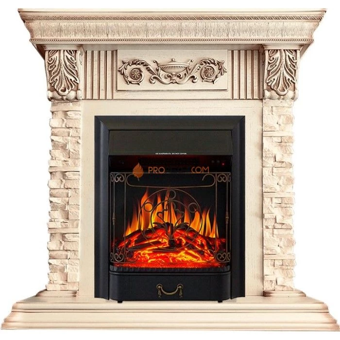 Каминокомплект Royal Flame Luxemburg (каменный) - Сланец/Cлоновая кость с патиной с очагом Majestic FX Black