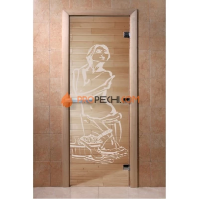 Дверь для бани DoorWood с рисунком Искушение Прозрачная, 1900x800 мм