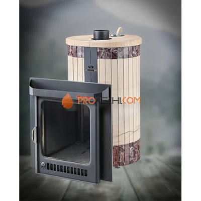 Дровяная печь для бани Ферингер Оптима до 28 м³ - Окаменевшее дерево перенесённый рисунок + Россо Леванте