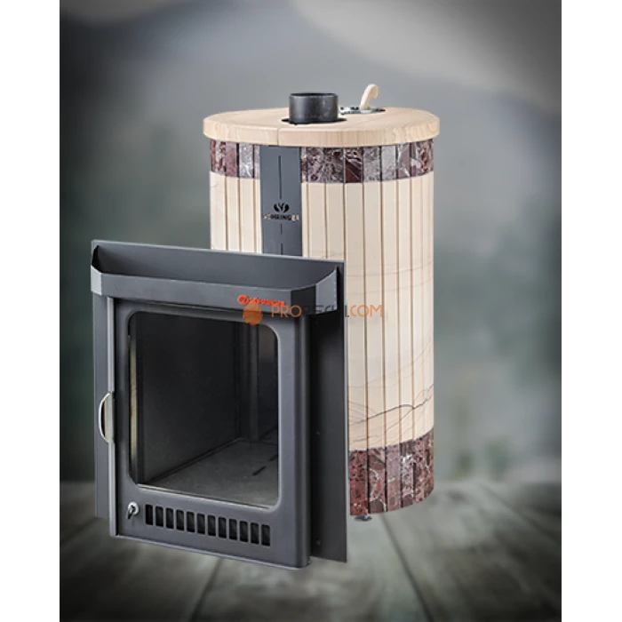 Дровяная печь для бани Ферингер Оптима до 28 м³ - Окаменевшее дерево перенесённый рисунок + Россо Леванте