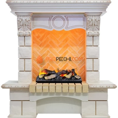 Каминокомплект Dimplex Pierre Luxe - Слоновая кость / Шампань (Высота 975мм) с очагом Cassette 400 LNH-INT (с дровами)