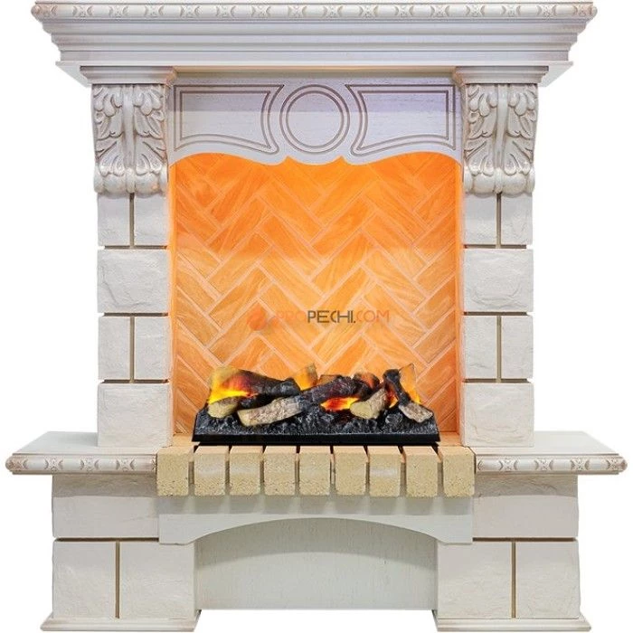 Каминокомплект Dimplex Pierre Luxe - Слоновая кость / Шампань (Высота 975мм) с очагом Cassette 400 LNH-INT (с дровами)