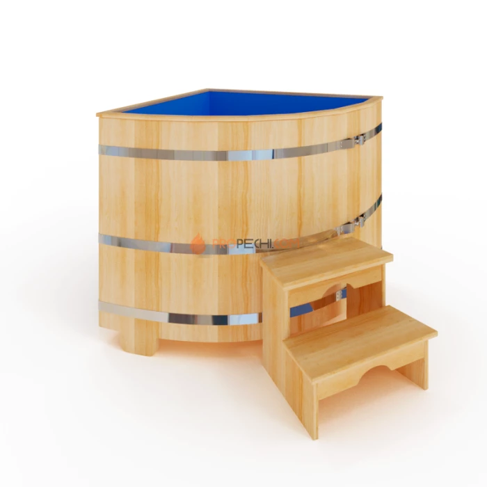 Купель угловая НКЗ из кедра, с пластиковой вставкой, 120x130x130 см