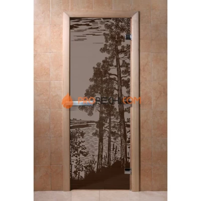 Дверь для бани DoorWood с рисунком Рассвет Черный жемчуг матовая, 2000x800 мм
