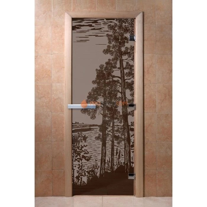 Дверь для бани DoorWood с рисунком Рассвет Черный жемчуг матовая, 2000x800 мм