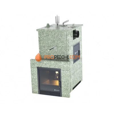 Дровяная печь для бани ИзиСтим Анапа М2 в полноценном кожухе с боковым подключением из жадеита