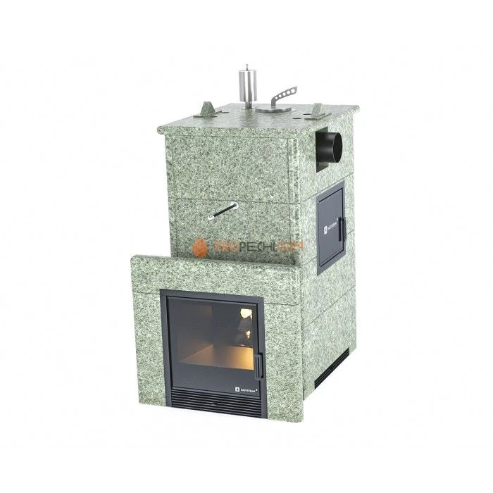 Дровяная печь для бани ИзиСтим Анапа М2 в полноценном кожухе с боковым подключением из жадеита