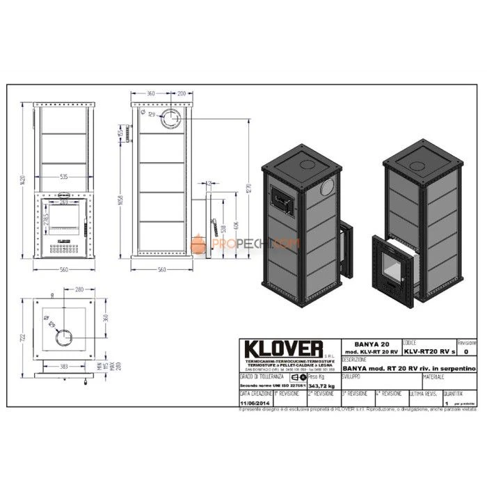 Дровяная печь для бани Klover RT 20-RV ( Талькомагнезит 30 мм )