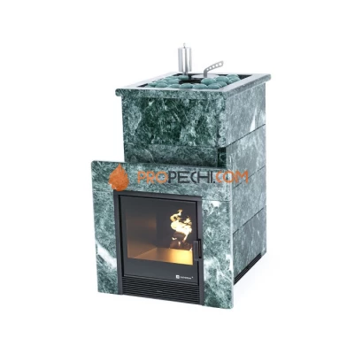 Дровяная печь для бани ИзиСтим Сочи в полноценном кожухе с открытым верхом из змеевика