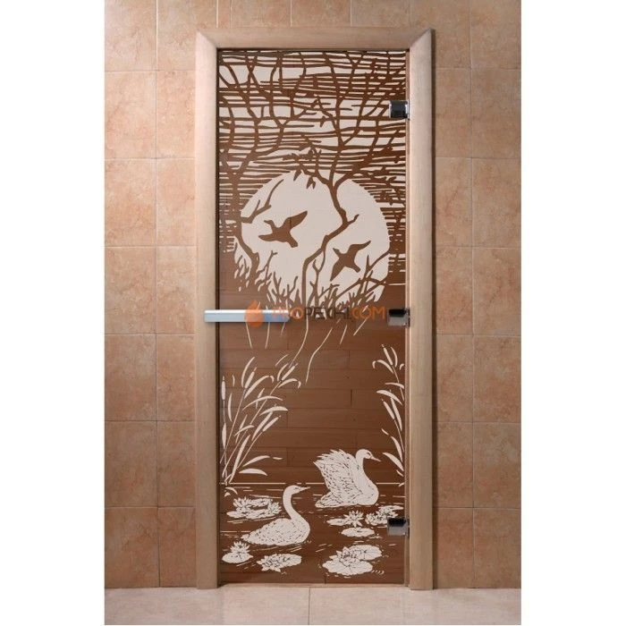 Дверь для бани DoorWood с рисунком Лебединое озеро Бронза, 2000x600 мм
