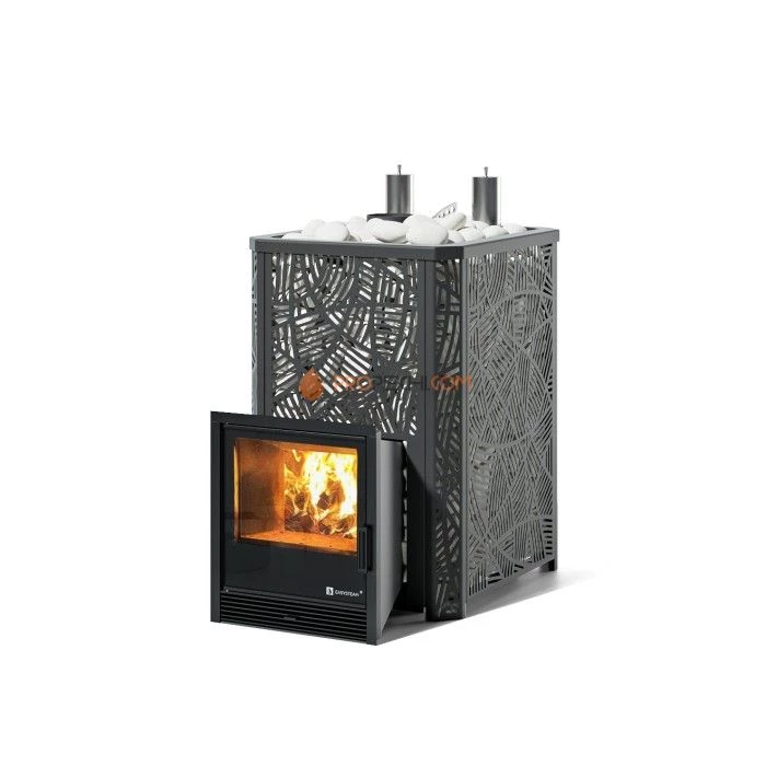 Дровяная печь для бани ИзиСтим Ялта 35 К/2024 в кожухе Модерн черный