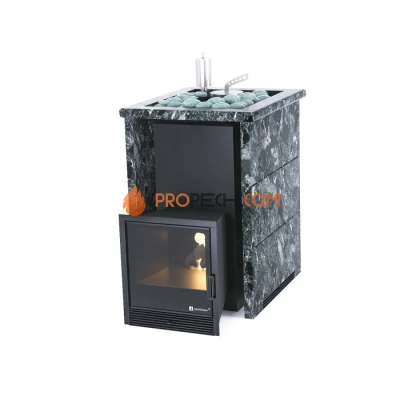 Дровяная печь для бани ИзиСтим Анапа в трехстороннем кожухе с открытым верхом из талькохлорита