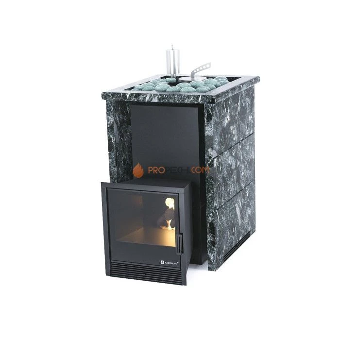 Дровяная печь для бани ИзиСтим Анапа в трехстороннем кожухе с открытым верхом из талькохлорита