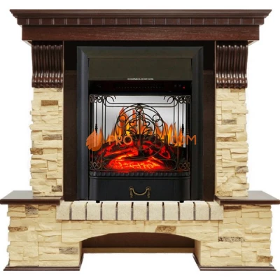 Каминокомплект Royal Flame Pierre Luxe - Темный дуб / Сланец с очагом Majestic FX M Black