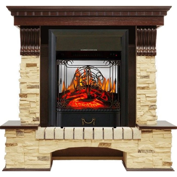 Каминокомплект Royal Flame Pierre Luxe - Темный дуб / Сланец с очагом Majestic FX M Black