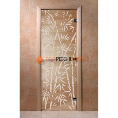 Дверь для бани DoorWood с рисунком Бамбук и бабочки Прозрачная, 1800x700 мм