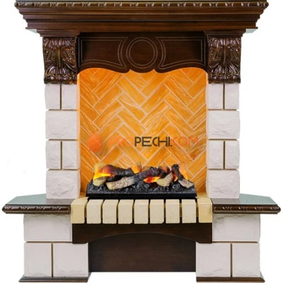 Каминокомплект Dimplex Pierre Luxe угловой - Темный дуб / Шампань (Высота 975мм) с очагом Cassette 400 LNH-INT (с дровами)